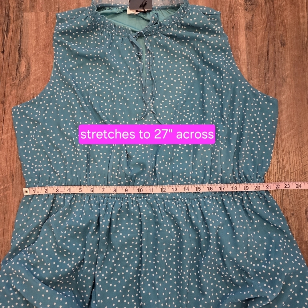 Pinup Fashion Teal Polka Dot Sleeveless Midi Dress Size 22 Ruffle - Picture 13 of 15